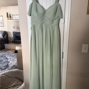 Azazie Sage Green Off-Shoulder Chiffon Maxi Dress